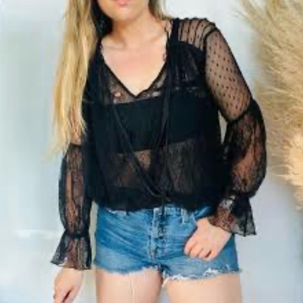 Free People Black Sheer Blouse